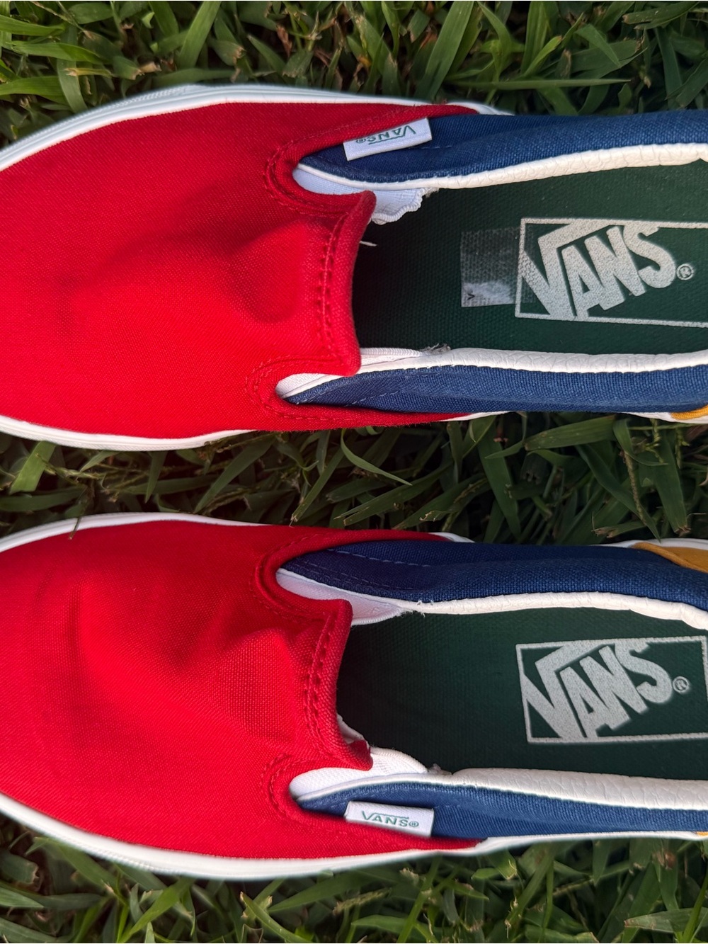 Vans Red Canvas Slip-On Flats with Navy Trim